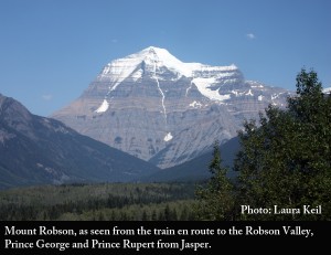 Mount Mt. Robson from train