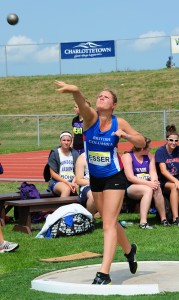 Agnes Esser in the shot put competition at the Legion Youth National Track and Field Championships.