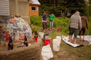 The Cobb oven under construction in Dunster, BC.