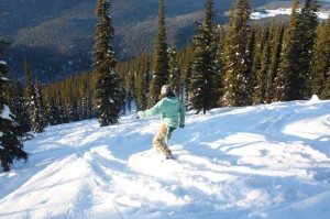 Kyla Seipp carves Crystal Ridge on Mt. Diefenbaker west of Valemount. The grand opening of the snowmobile-assisted ski hill is Jan. 12th.