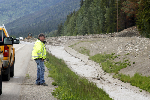 Mud slide at Leona Creek on Hwy 16 north of Valemount