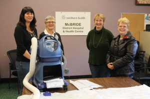 The Hospital Auxiliary presents a Bair Hugger to McBride Hospital. Left to right, Debbie Strang, Elanor Johnson, Keltie Carmichael and Diane Smith. Photo: Chris Parker