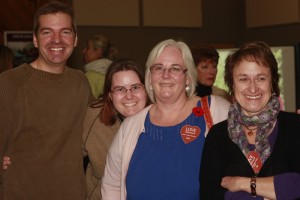 (L to R) Mayor Andru McCracken, Melanie Smith, Hollie Blanchette and Elli Haag at the Love Valemount launch.  Photo: Laura Keil