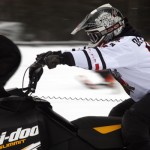 Curtis Pawliuk taking part in the 2013 snowmobile races in Valemount.