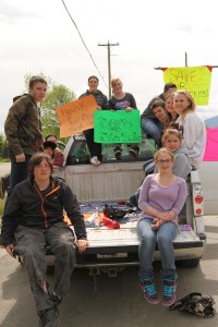 Students walk out