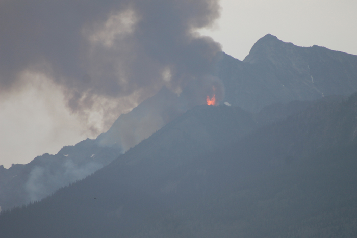 Recent blaze on Canoe Mountain near Valemount.
