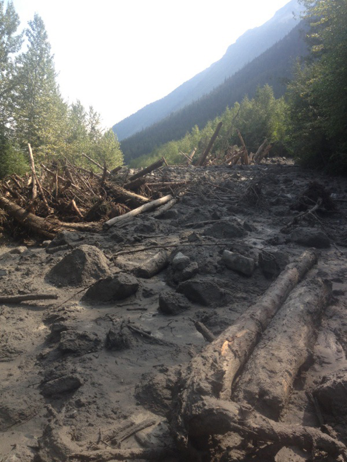 West Canoe FSR was blocked by a mudslide in August. 