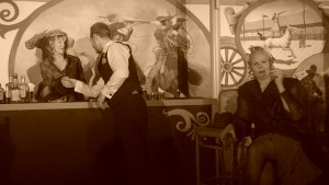 Stearns is pictured behind the bar in her Sept. 2014 cabaret Vera Red's Saloon.