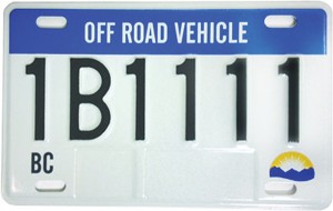 BC ORV ATV sled license plate