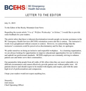 health services letter to editor welfare wednesday
