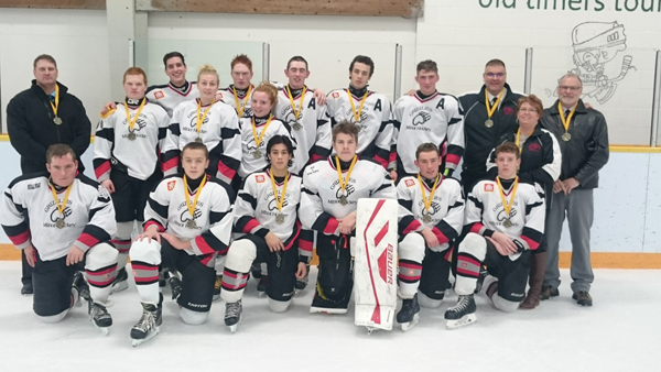 Photo: Diane Knezacek The McBride Grizzlies, victorious at their Logan Lake tournament, emanate a winning combination of grace, skill, sportsmanship, and stunning good looks. L-R Back row: Coach- Brian Shawara, Brett Jones, Dylan Vizza, Shealyn Bratten, Keith Shawara, Billie Littlechild, Rylan Moore, Noah Janeke, Darian Griffin, Coach-Brady Knezacek, Best Manager in Canada- Kristine Drader, Coach -Gerry Porrier. Front row: Jordan Gibson, Ethan Quam, Bryden Basran, Robert Knezacek, Austin Gibson, Dawson Drader.