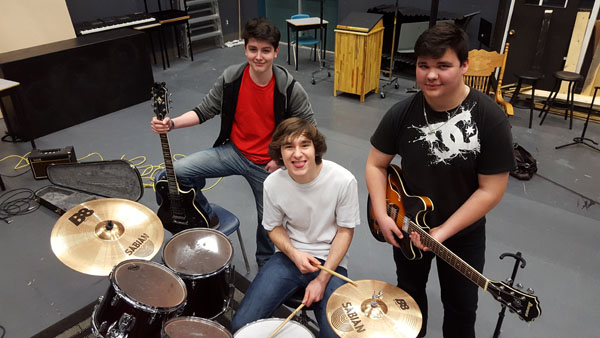 The rock band is comprised of (L to R) Niam Karas, Riley L’Hirondelle, Willis Courtoreille and other students who jam during their unstructured music class time.