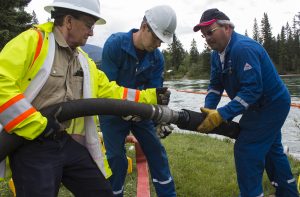 Photo: Evan Matthews Kinder Morgan spill response units gave a spill response demonstration in the Fraser River earlier this summer.