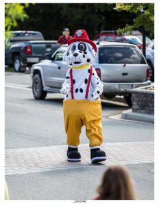 Every good fire department needs a dog, and Valemount’s is no different. Sparky, the dalmation mascot, accompanied his fellow firefighters down 5th Avenue during the Valemountain Days Parade. / BOB HOSKINS