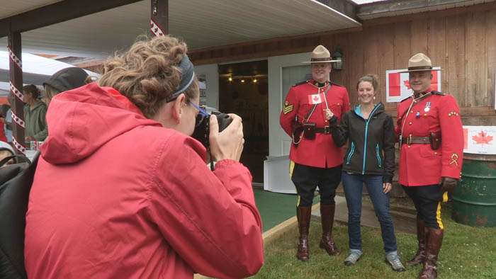 Mounties in red serge were present at the Valemount Museum for photo opps; a potato sack race was one of the highlights of Canada Day in Steve Kolida Park in McBride.