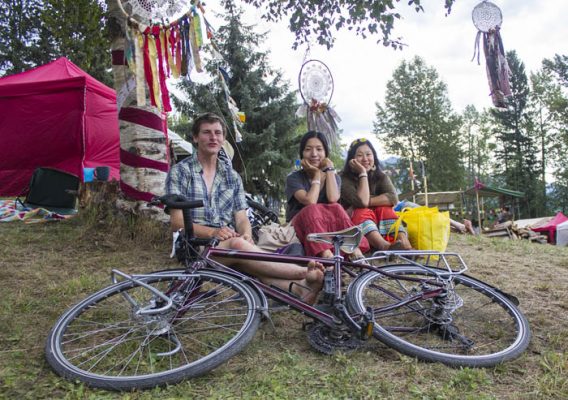 Photo: Evan Matthews — Sean Heaks, Rico Naito and Mariko Tsujimoto say biking is key to and from the campsite.