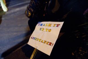 Photo: Laura Keil 50 people showed up to support the LGBTQ2 community, "Chalk it up to acceptance!"