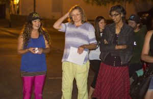 Photo: Evan Matthews Left to right: Organizers Nicole Dryden and Susanna Gasser stand with Rashmi Narayan. Narayan voiced her opinion at the July 26 council meeting.