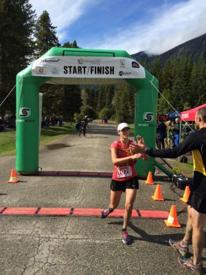 Photo: Bob Hoskins Michelle Katchur Robers is the first woman to finish the Ultra this year, posting a time of 04:49:25.