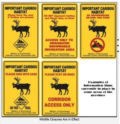 Photo: courtesy of the VARDA website A few examples of the various signs indicating caribou closures.
