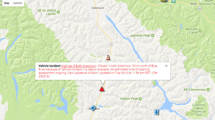 Hwy 5 re-opens south of Valemount and north of Blue River