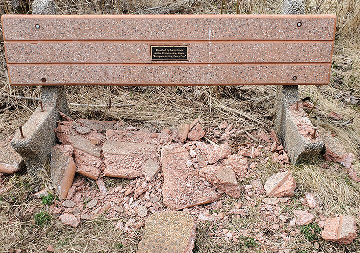 Dominion Creek rest bench destroyed