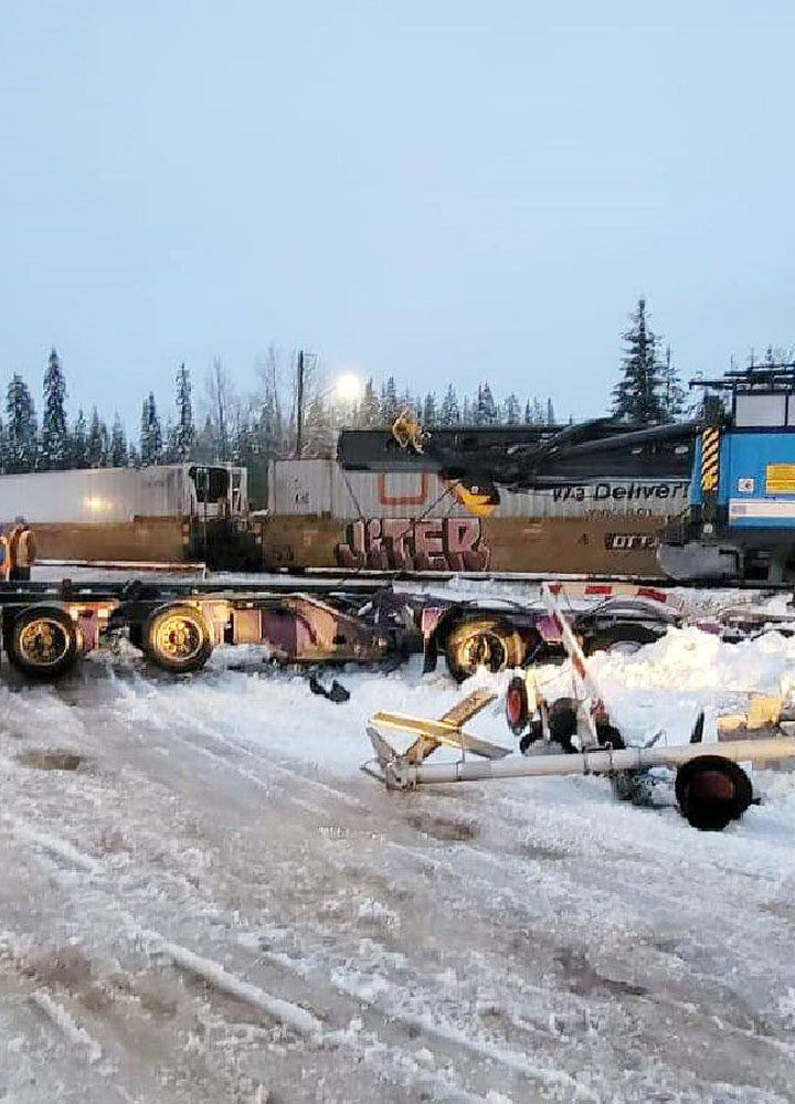 Semi & train collide in Blue River